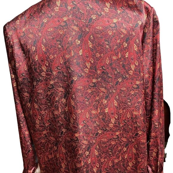 Notations Top Blouse Women Burgundy Paisley V Pleated Christmas Business Size 12 - Picture 5 of 11